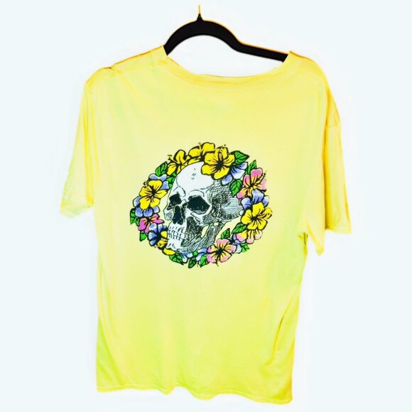 Originals Mens Yellow Cotton T-Shirt Sugar Skull Flowers Day of Dead Skater Surf - Picture 2 of 4